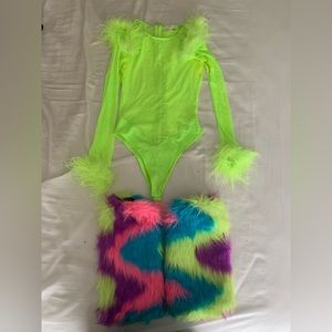 Rave Outfit - Furry Jumpsuit and Leg Warmers